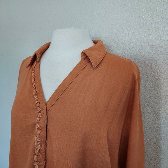 Umgee Orange Linen Tunic Blouse w/Ruffle Size L - Picture 4 of 12